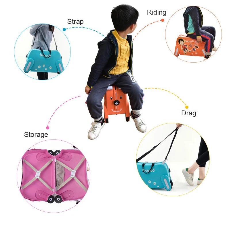 Mini School Rolling Wheeled Plastic Hard Travel Ride On Kids Suitcase