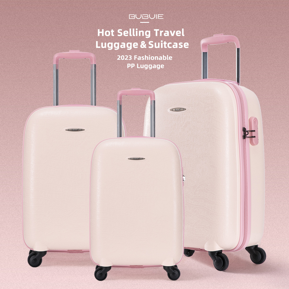 Bubule Ppl04 19 23 27 Inch Zipper Suitcase Set Bags 3PCS PP Hard Luggage Case Round Sweet Fashion Bags